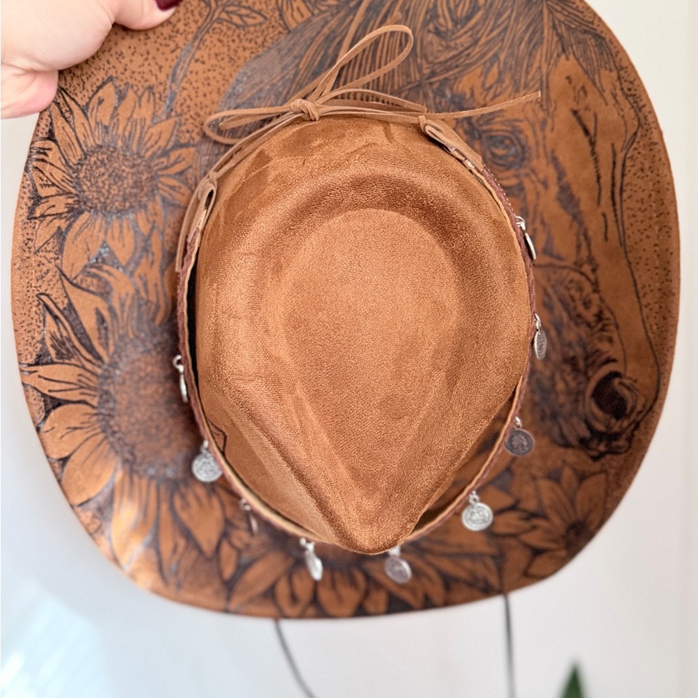 Brown Floral Western Hat